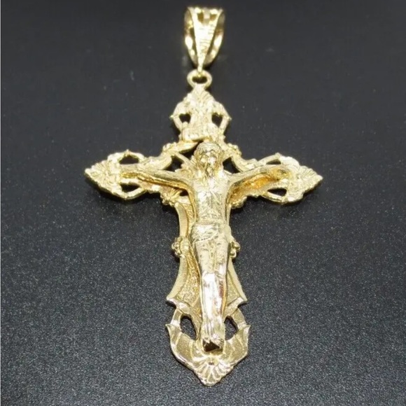 HUGE Religious 14K YELLOW GOLD LARGE LORD JESUS CHRIST CROSS - Picture 8 of 8